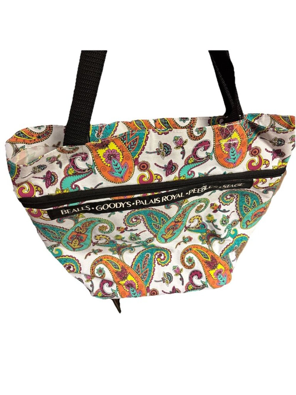 Paisley Folding Canvas Shopping Bag with Wheels Rolling Cart 16 x 13 x 7